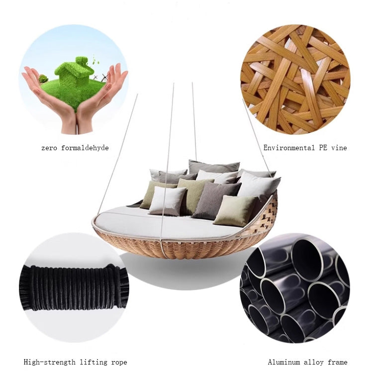 Outdoor Swing Bed Hanging Hammock Modern Swing Sofa Garden Furniture Detachable Cleaning Rope Rattan Vine Round Hanging Daybed