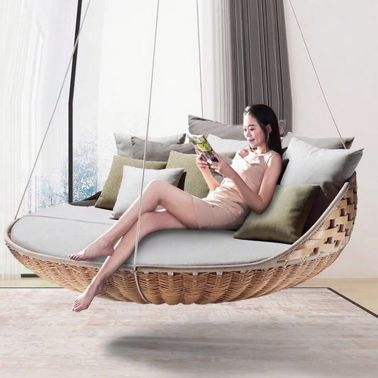 Outdoor Swing Bed Hanging Hammock Modern Swing Sofa Garden Furniture Detachable Cleaning Rope Rattan Vine Round Hanging Daybed