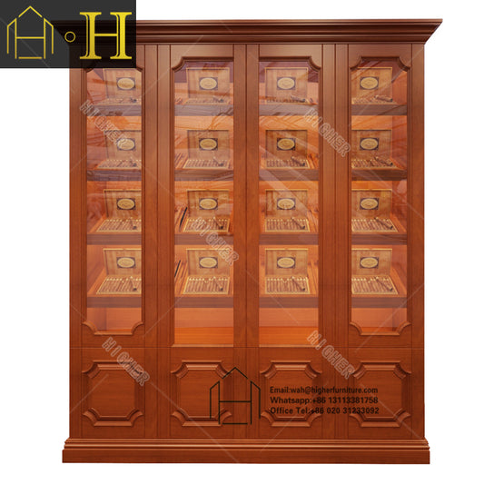 Custom Wooden Shelves Glass Double Door Cigar Humidor Cabinet Cigar showcase